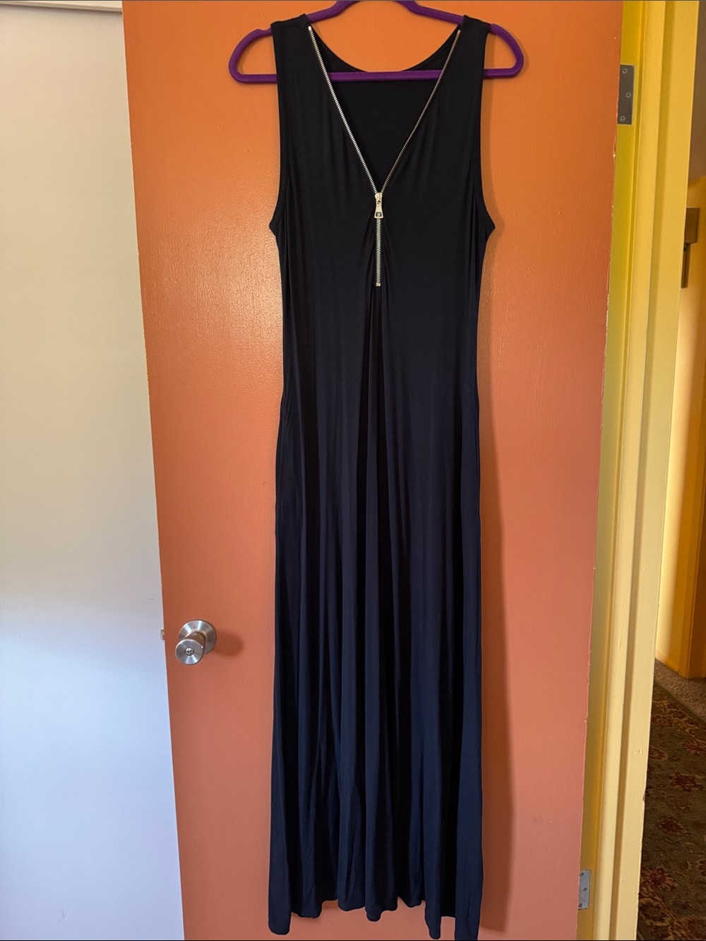 Soft Surroundings Tall Black Maxi Dress • Pockets • Zip Front • 60" Length